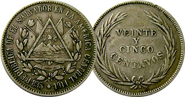 El Salvador 25 Centavos 1914