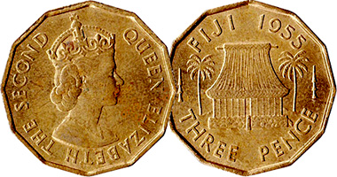 Fiji 3 Pence (Native Dwelling) 1947 to 1967