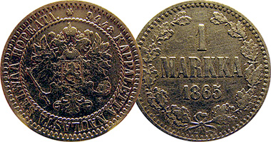 Finland 1 and 2 Markka 1864 to 1893