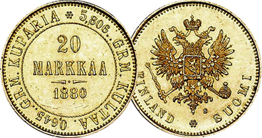 Finland 10 and 20 Markkaa 1879 to 1913