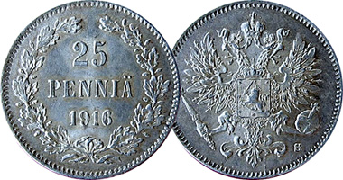 Finland 25 and 50 Pennia 1864 to 1917