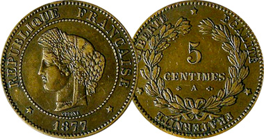 France 1, 2, 5, and 10 Centimes 1870 to 1898