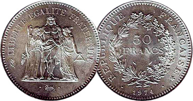 France 10 and 50 Francs (with Hercules) 1965 to 1980