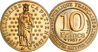 France 10 Francs (King Capet Commemorative) 1987