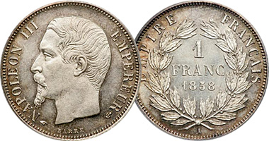 France 20 and 50 Centimes, 1 and 2 Francs 1853 to 1863