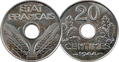 France 10 and 20 Centimes 1941 to 1944
