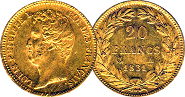 France 20 Francs 1830 to 1846