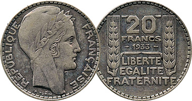 France 20 Francs 1929 to 1939
