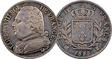 France 5 Francs 1814 and 1815