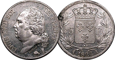 France 5 Francs 1816 to 1824