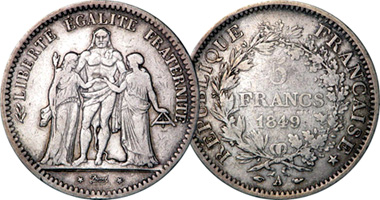 France 5 Francs 1800 to 1889