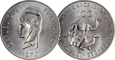 France (French Territory of Afars and Issas) 50 and 100 Francs 1970 to 1975