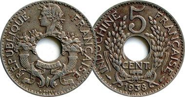France (Indochina) 5 Cents 1923 to 1939