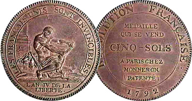 France Monneron (Hercules) 1 and 5 Sols 1792