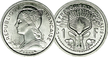 France (Somaliland) 1, 2, 5 Francs 1948 to 1965