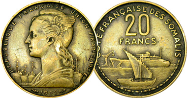 France (Somaliland) 20 Francs 1952 to 1965