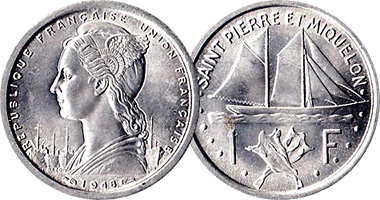 France St. Pierre et Miquelon Franc and 2 Francs 1948