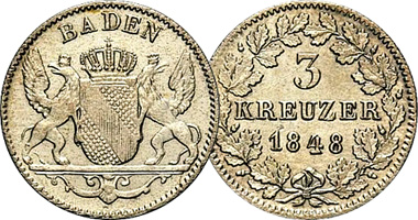 Germany Baden 3 and 6 Kreuzer 1839 to 1871