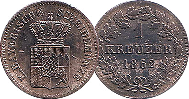 Germany Bavaria 1, 3, and 6 Kreuzer 1839 to 1871