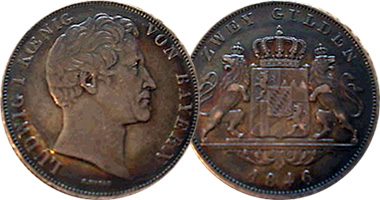 Germany Bavaria 2 Gulden 1845 to 1848