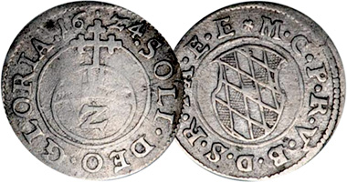 Germany Bavaria 2 Kreuzer (1/2 Batzen) 1623 to 1676