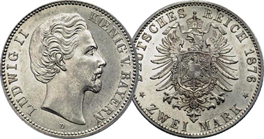 Germany Bavaria 2 and 5 Mark 1874 to 1883