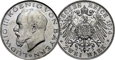 Germany Bavaria 2, 3, and 5 Mark 1914
