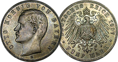 Germany Bavaria 2, 3, and 5 Mark 1888 to 1913