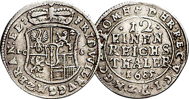 Germany Brandenburg 1/12 Thaler 1679 to 1688