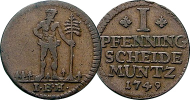 Germany Brunswick Pfennig (Wild Man) 1724 to 1788