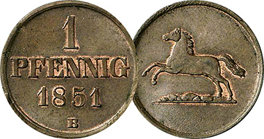 Germany Brunswick 1 and 2 Pfennig 1831 to 1860