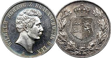 Germany Brunswick Wolfenbuttel Thaler and 2 Thaler 1837 to 1871