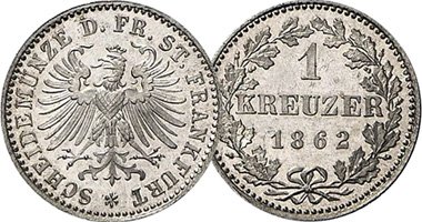Germany (Frankfurt Am Main) 1 Kreuzer 1859 to 1866