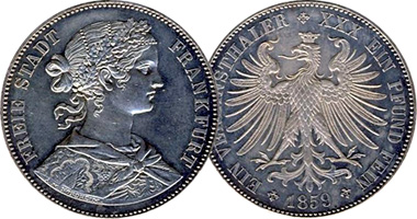 Germany Frankfurt Thaler and 2 Thaler 1857 to 1866