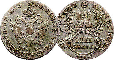 Germany Hamburg 2 and 4 Schilling 1725 to 1738