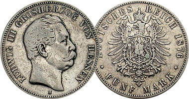 Germany Hesse Darmstadt 2 and 5 Mark 1875 to 1891
