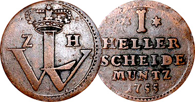 Germany Hesse Cassel 1 Heller 1751 to 1759