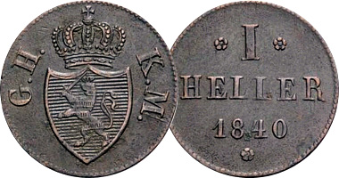 Germany Hesse Darmstadt Heller 1821 to 1855