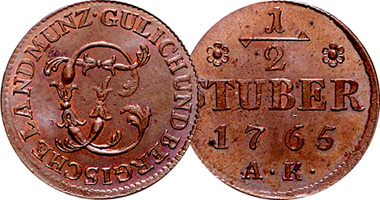 Germany (Julich Berg) 1/4 and 1/2 Stuber 1765 to 1794