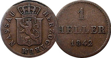 Germany Nassau 1 Heller 1842