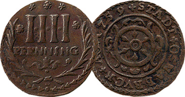 Germany Osnabruck 3 and 4 Pfennig 1704 to 1790