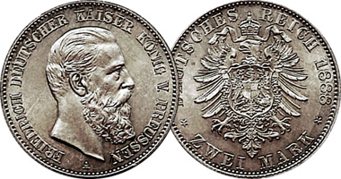 Germany Prussia 2 and 5 Mark (Friedrich) 1888