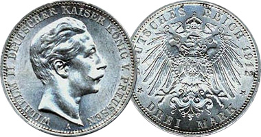 Germany Prussia 2, 3 and 5 Mark 1888 to 1912
