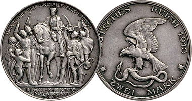 Germany Prussia 2 and 3 Mark with Napoleon 1913
