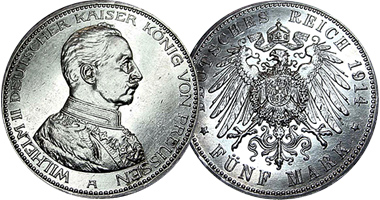 Germany Prussia 2, 3, and 5 Mark 1913 and 1914