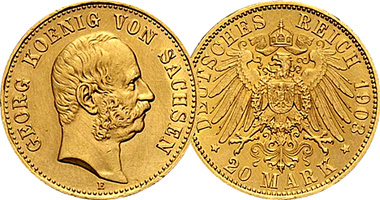 Germany Saxony 10 and 20 Mark 1903 and 1904