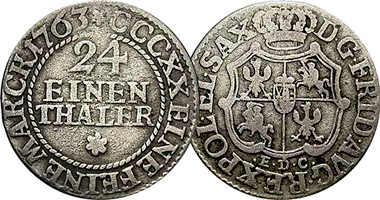 Germany Saxony Albertine 1/24 and 1/12 Thaler 1734 to 1763