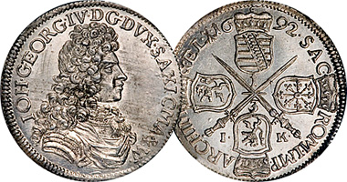 Germany Saxony 1/3 and 2/3 Thaler 1692 and 1693