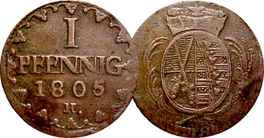Germany Saxony 1 Heller and 1 Pfennig 1772 to 1806
