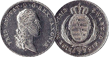 Germany Saxony 1/3, 2/3, and 1 Thaler 1806 to 1822